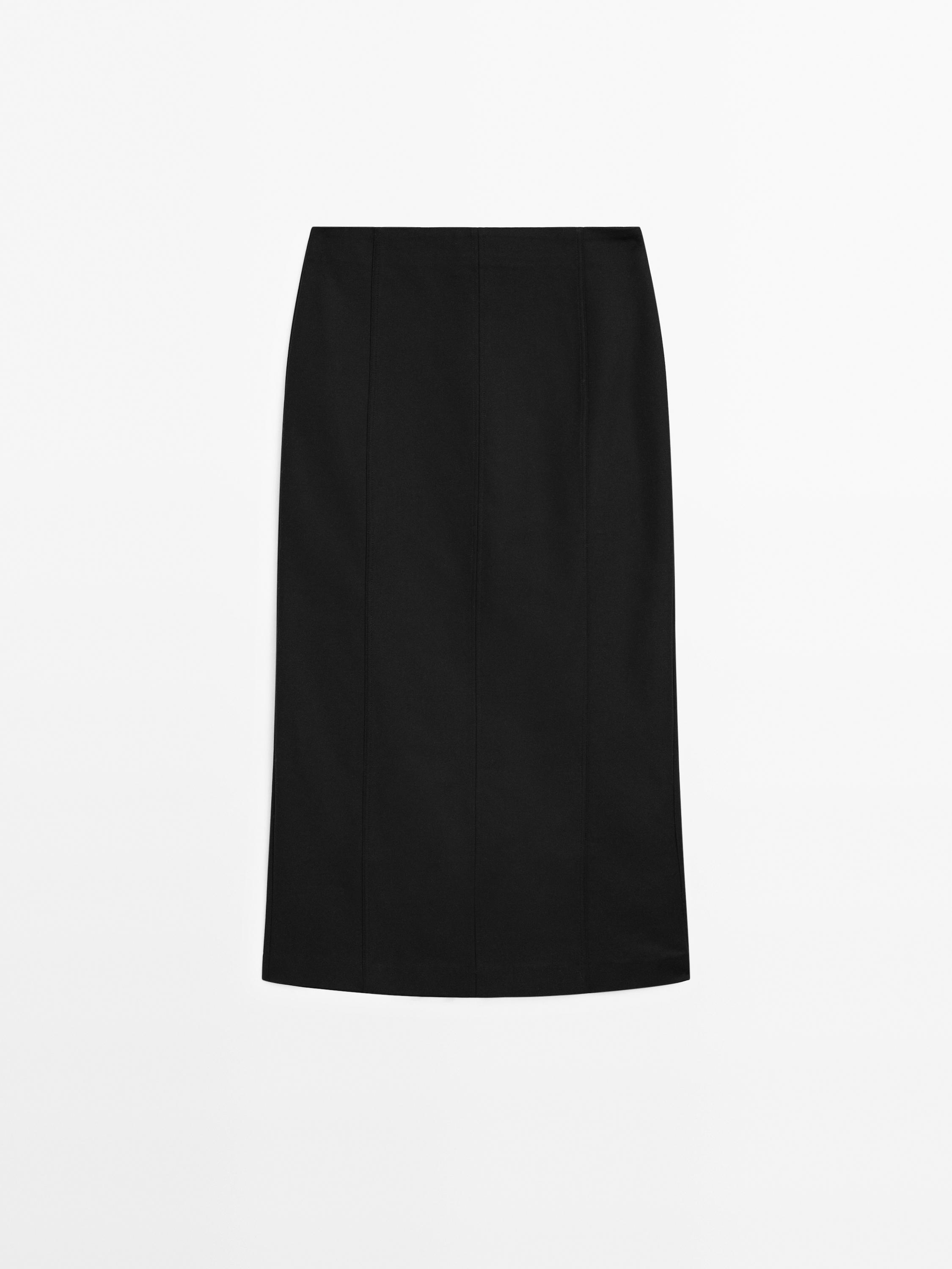 Jupe midi droite en coton mélangé