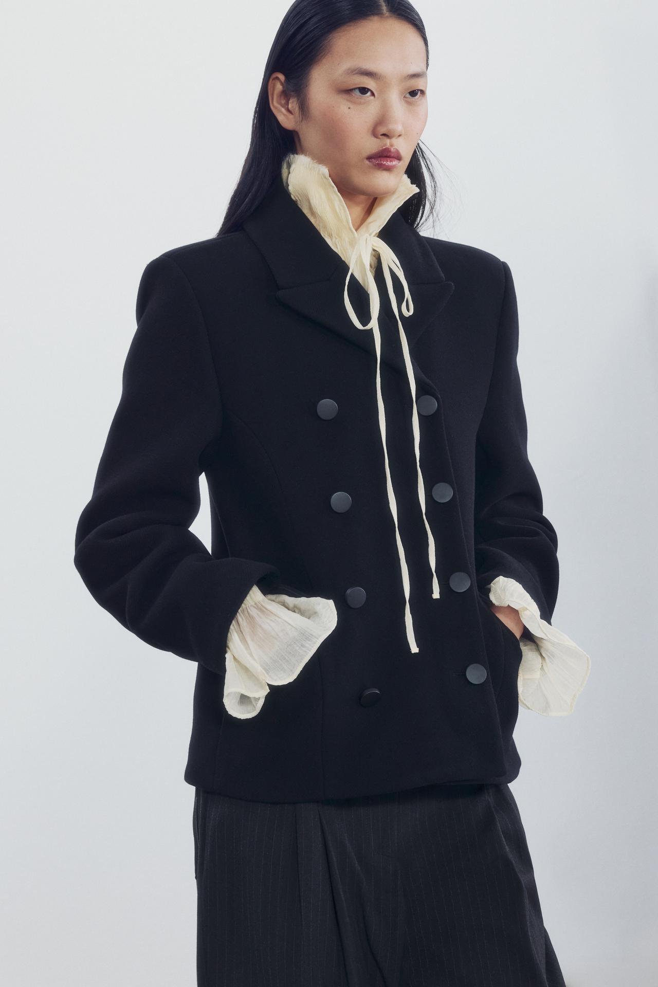 ZW Collection Wool-Blend Short Coat — Black