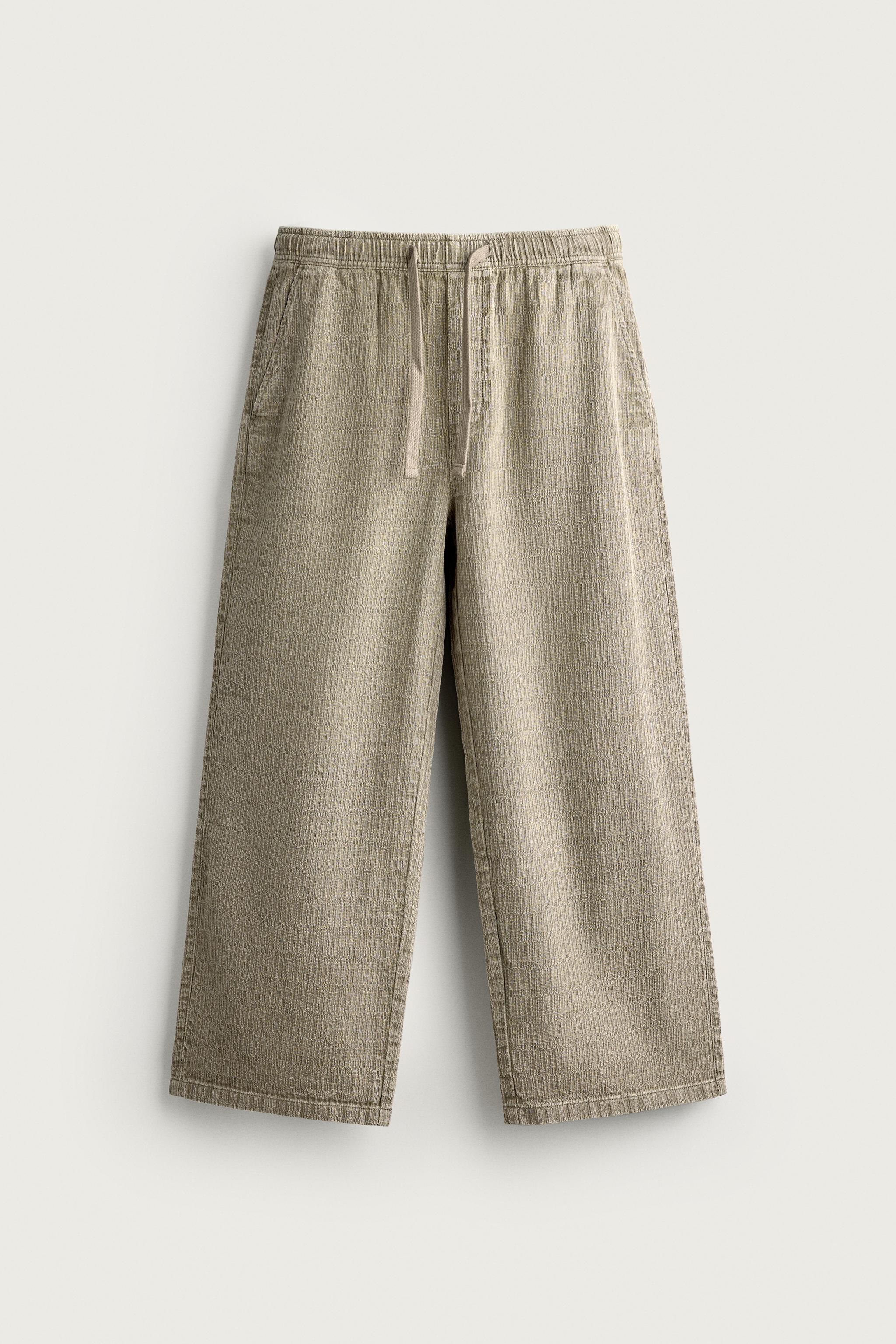 WASHED JACQUARD RELAXED FIT PANTS — Khaki