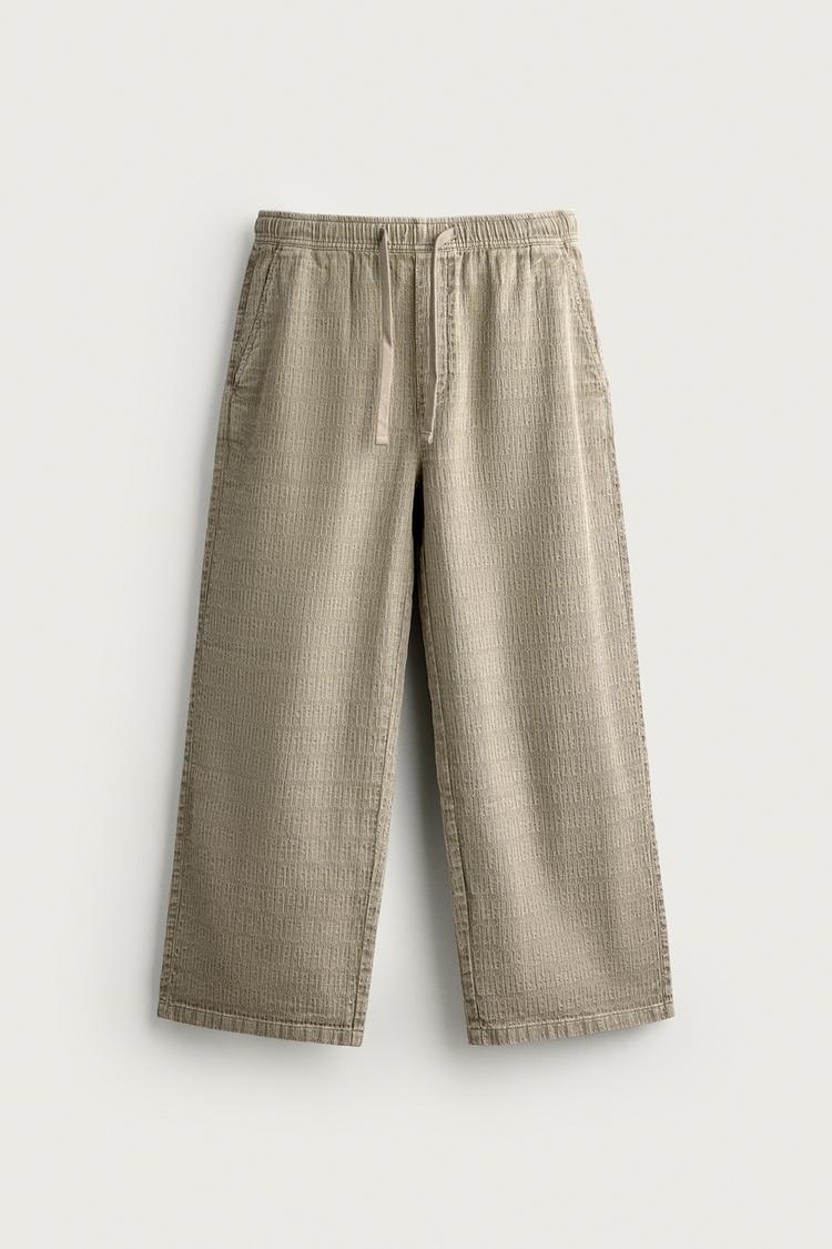 WASHED JACQUARD RELAXED FIT PANTS — Khaki