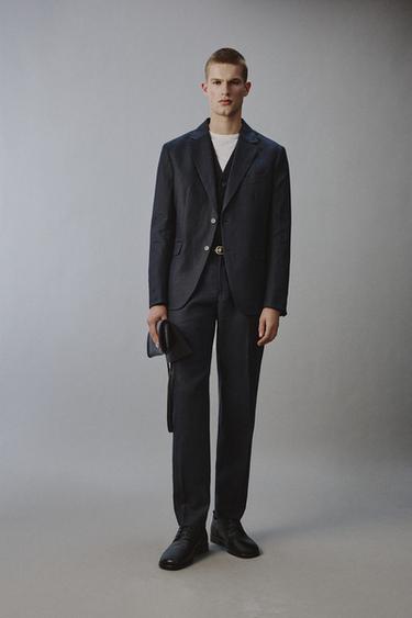 100% LINEN SUIT TROUSERS - Navy blue by Zara