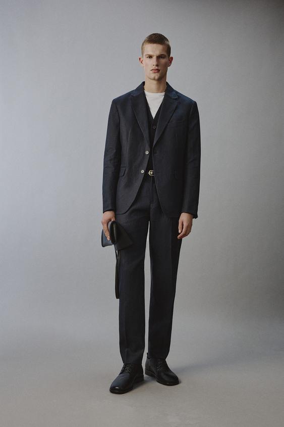 PANTALÓN TRAJE 100% LINO - Marino de Zara - Imagen 0