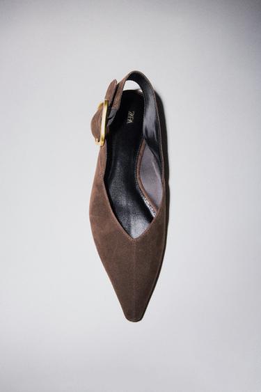 SUEDE SLINGBACK SHOES - Chocolate Brown by Zara