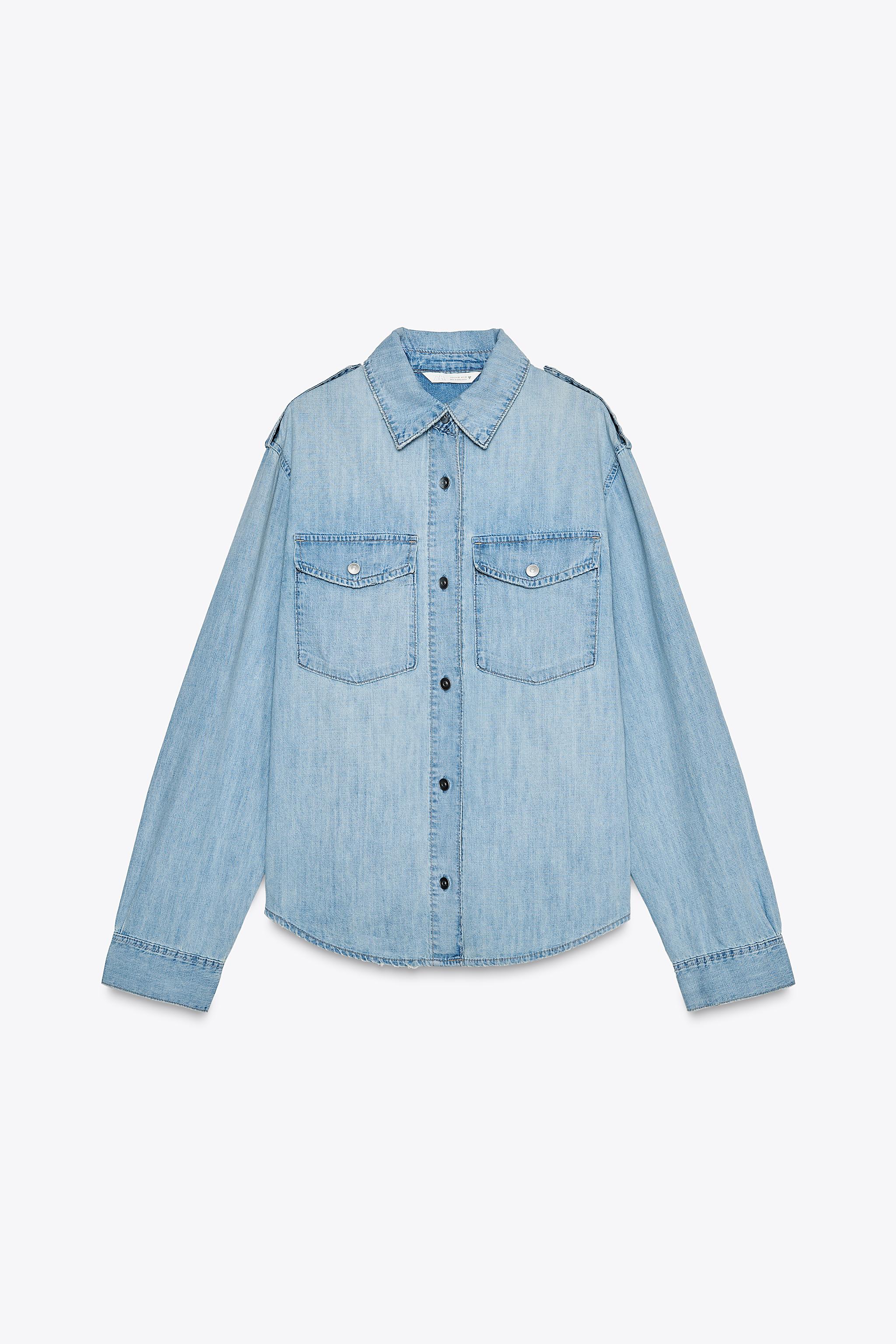 DENIM SHIRT WITH EPAULETS - Sky blue | ZARA United States