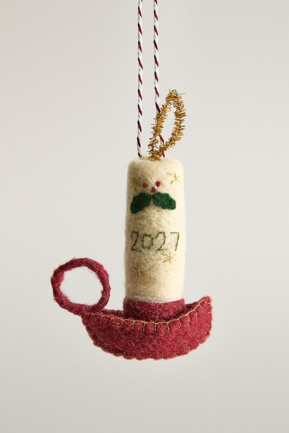 Zara 2027 FELT CANDLE CHRISTMAS TREE DECORATION - Oyster-white - Image 0