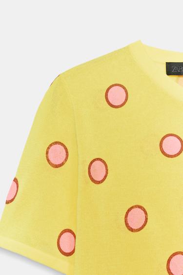 GILET JACQUARD EN MAILLE MANCHES COURTES - Jaune de Zara - Image 6