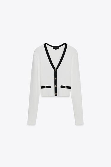 CASACO DE TRICÔ COM DETALHE CONTRASTANTE - Branco da Zara