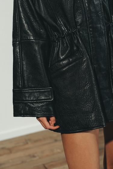 ADJUSTABLE WAIST LEATHER JACKET - Noir de Zara - Image 5