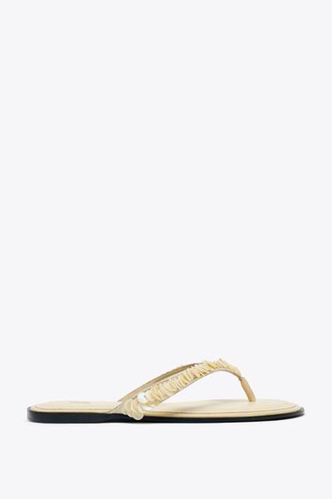 BEADED STRAP SANDALS - Beige by Zara