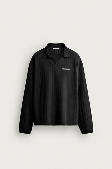 EMBROIDERED TEXT JACQUARD POLO — Dark anthracite 1