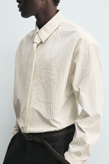 CHEMISE À RAYURES AVEC CRAVATE BIMATIÈRE - Écru de Zara - Image 4