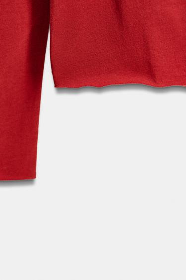 T-SHIRT À MANCHES LONGUES EN COTON - Rouge foncé de Zara - Image 7