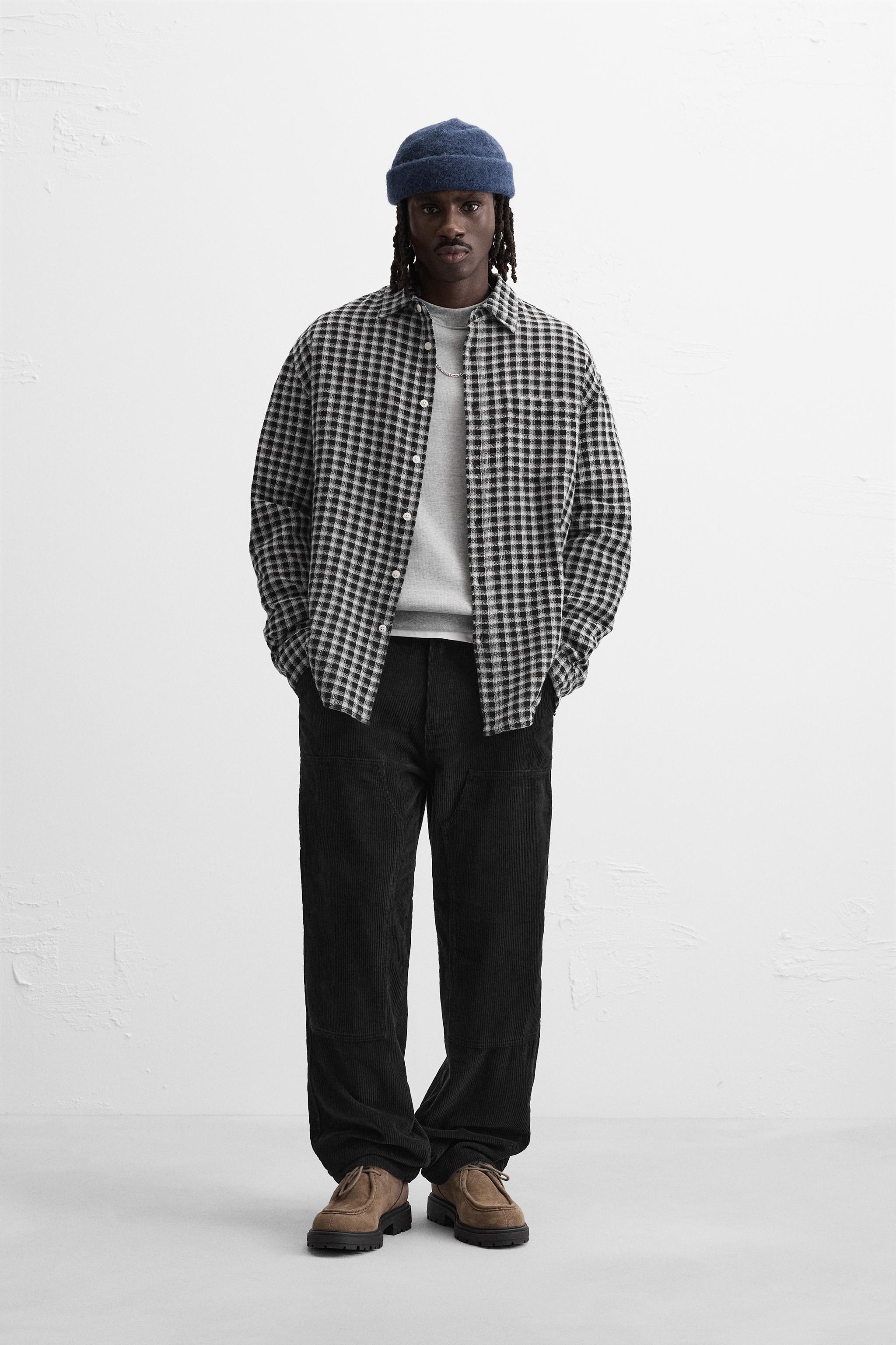 値下げ⭐️ブラックシャツ チェック柄襟 シアサッカーチェック柄シャツ - カーキ | ZARA Japan / 日本
