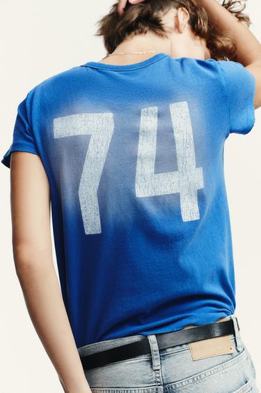 T-SHIRT EFFET DÉLAVÉ TEXTE - Bleu de Zara - Image 4