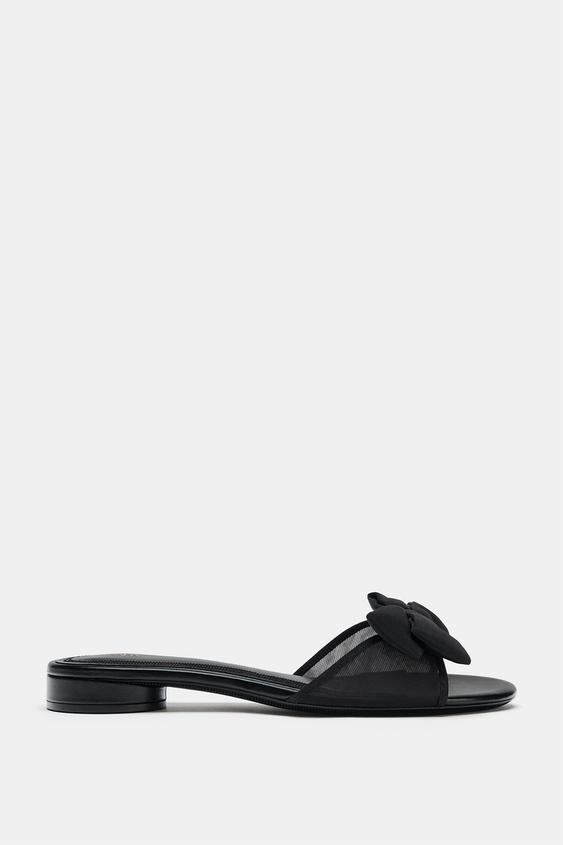 Zara MESH BOW FLAT SANDALS - Black - Image 0