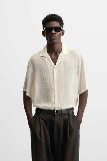 CAMISA ESTRUCTURA CUADRILLÉ - Blanco roto de Zara