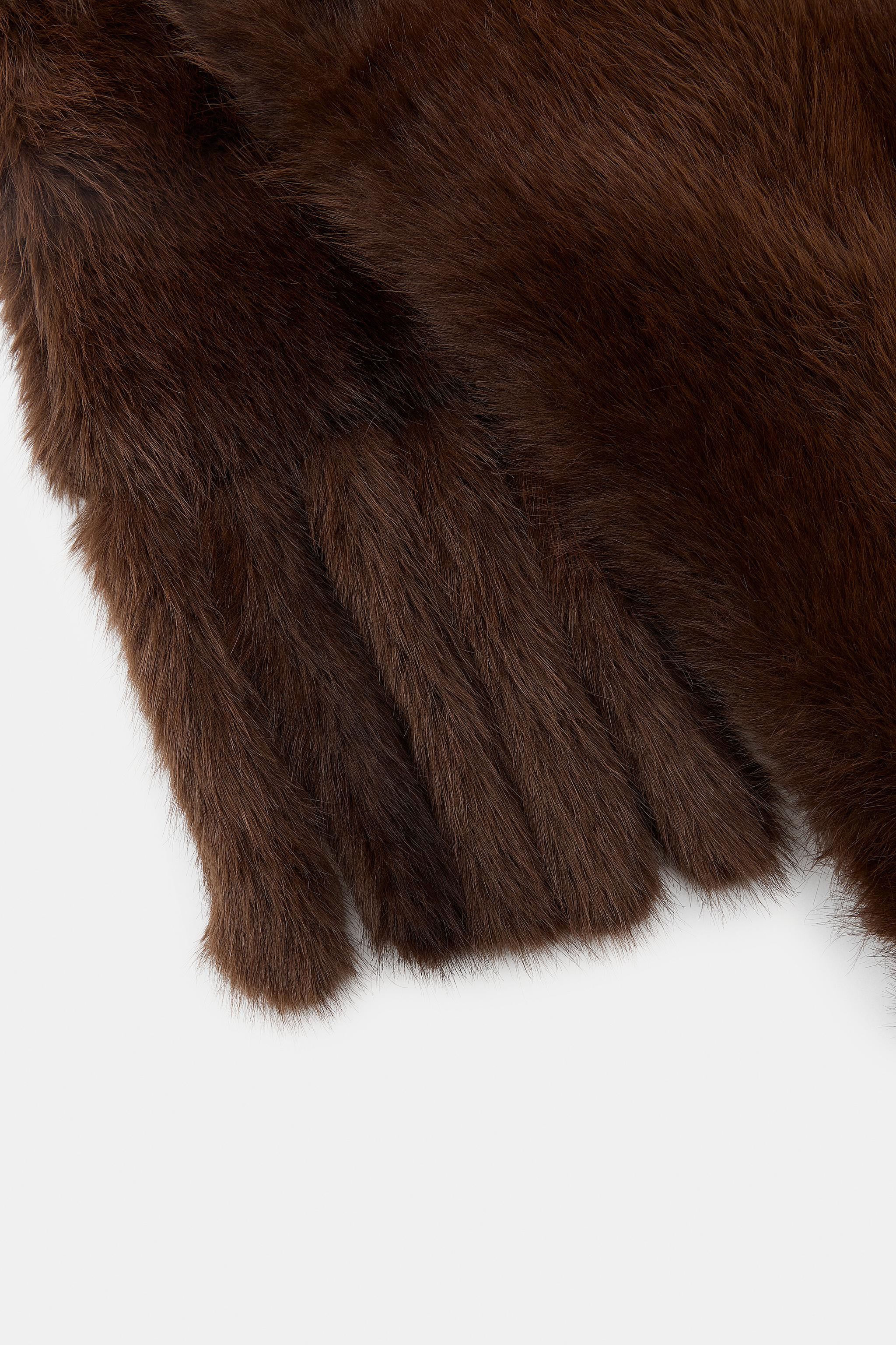 PLAIN FAUX FUR SCARF WITH FRINGING - Brown | ZARA Thailand