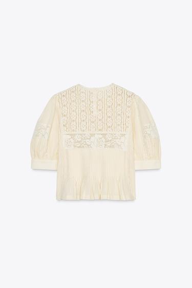 BLOUSE DENTELLE ZW COLLECTION - Écru moyen de Zara - Image 4