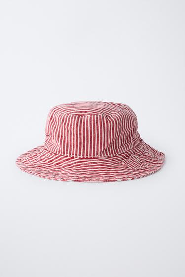 STRIPED BUCKET HAT WITH HEART PATCH - Red / White by Zara - Image 3