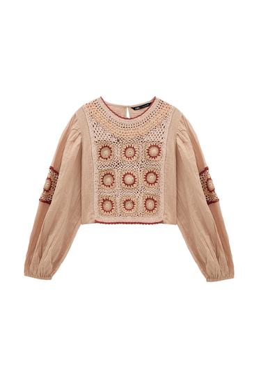 LINEN BLEND CROCHET TOP