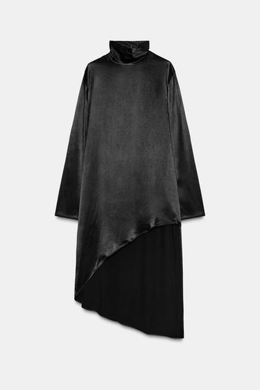Zara ASYMMETRIC LONG BLOUSE ZW COLLECTION - Black