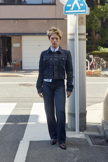 FAUX LEATHER DENIM JACKET - Dark indigo by Zara