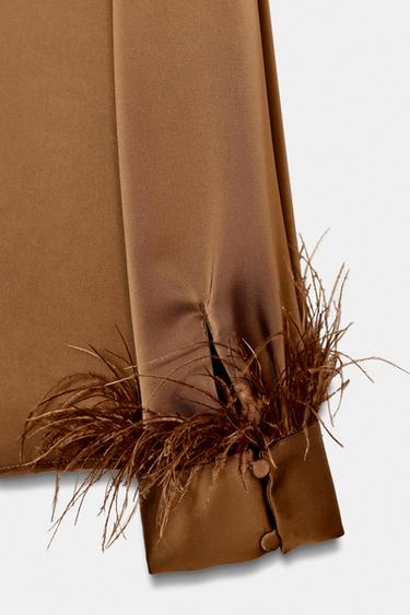 FEATHER SATIN BLOUSE - Caramel by Zara - Image 8
