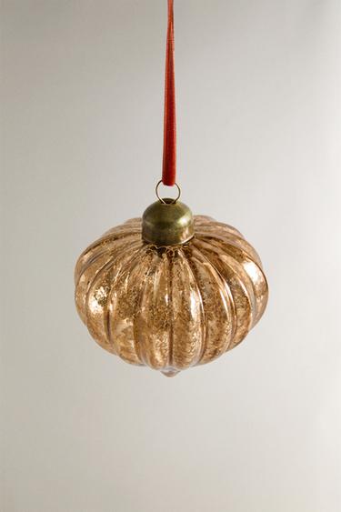 STRIPED SPINNING TOP BAUBLE CHRISTMAS TREE DECORATION - Silver by Zara - Image 1