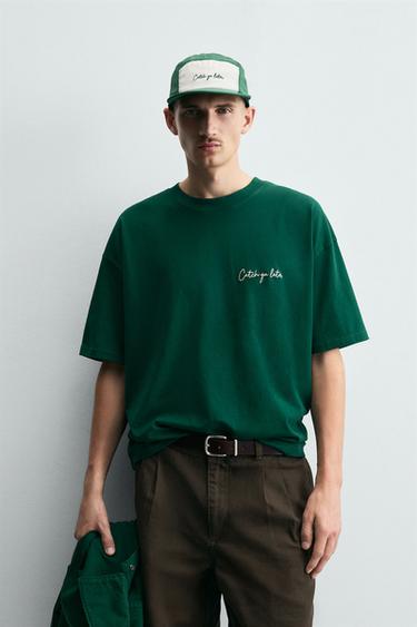 CAMISETA RELAXED FIT HILOS - Verde de Zara
