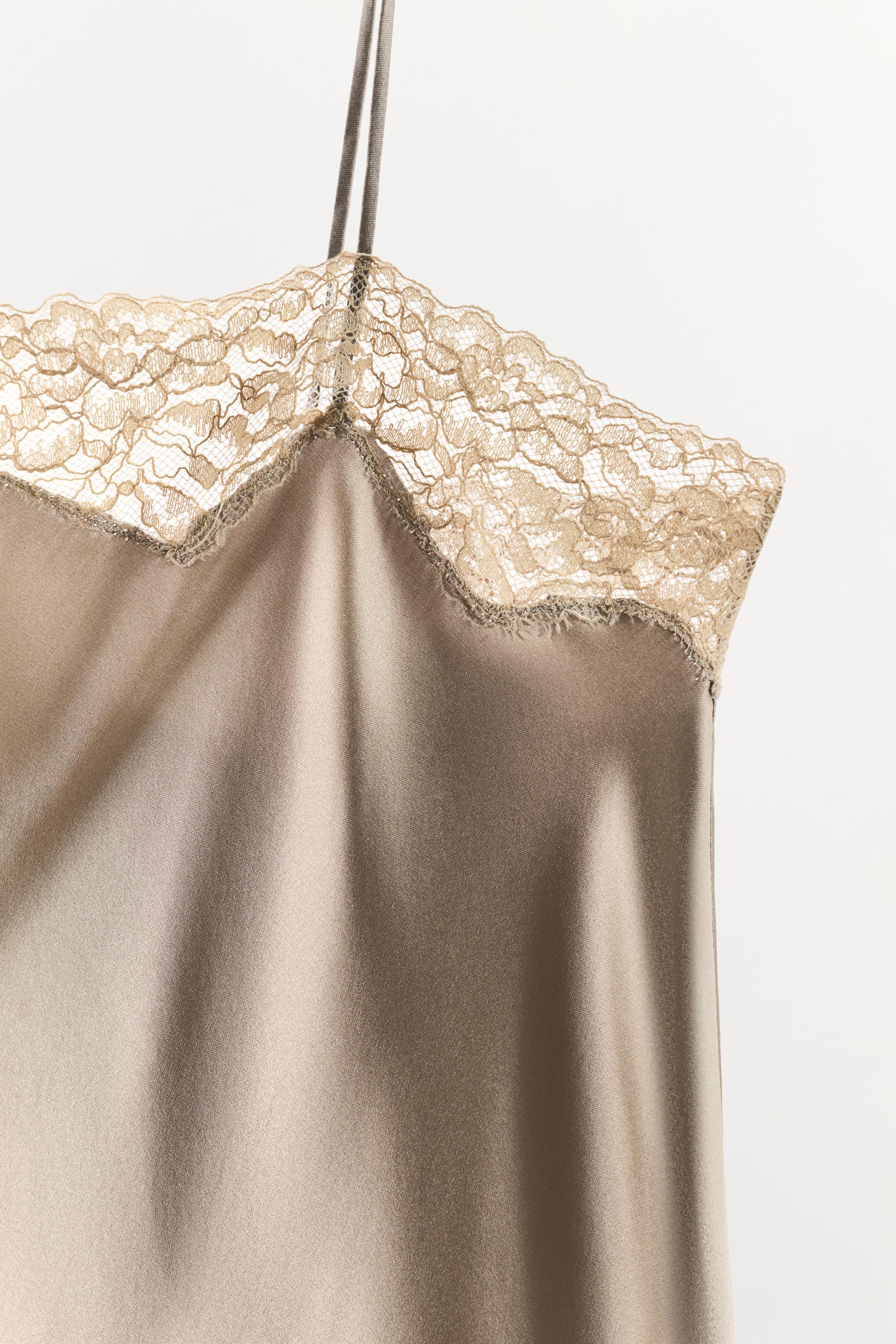 Zara - Silk Blend Lace Slip Dress - Light Mink - L - Woman Zara - Silk Blend Lace Slip Dress - Light Mink - L - Woman