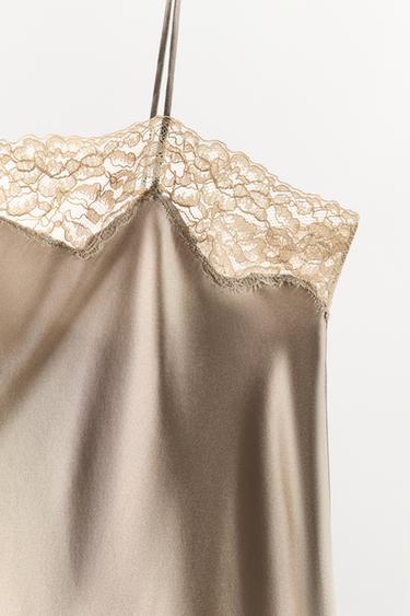 SILK BLEND LACE CAMISOLE DRESS - Light mink by Zara - Image 5