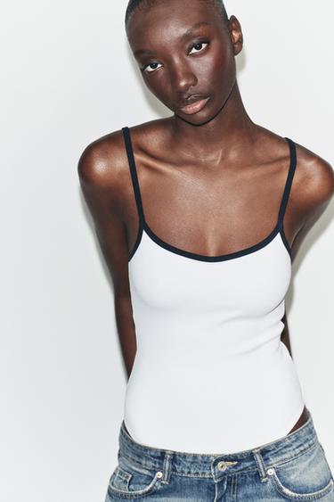 BODY À LISERÉS CONTRASTANTS - Blanc / Bleu marine de Zara - Image 1