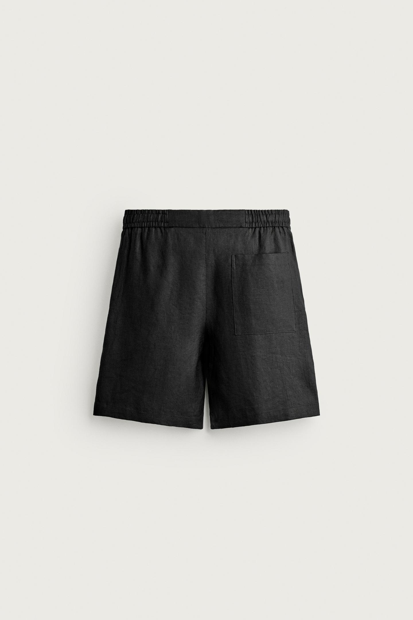 Мужские шорты Zara 100% Linen Relaxed Fit, цвет: Чёрный — фото 8