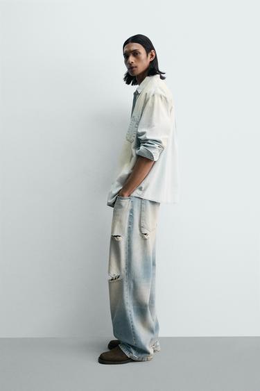 VINTAGE-EFFECT WASHED DENIM SHIRT - Light blue by Zara - Image 3