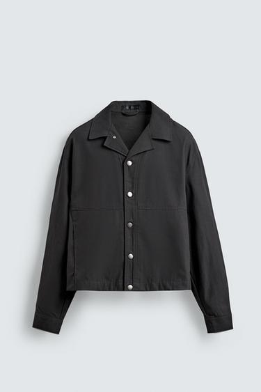 TEXTURED CROPPED FIT OVERSHIRT - Faded black by Zara