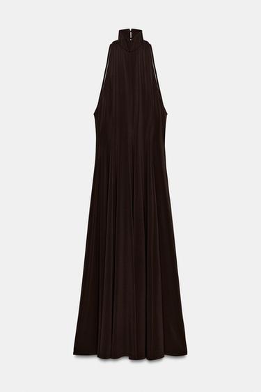 VESTIDO LARGO CUELLO SUBIDO - Marrón de Zara