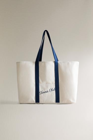 COTTON CANVAS TENNIS RACKET BAG - Ecru / Blue by Zara - Image 0