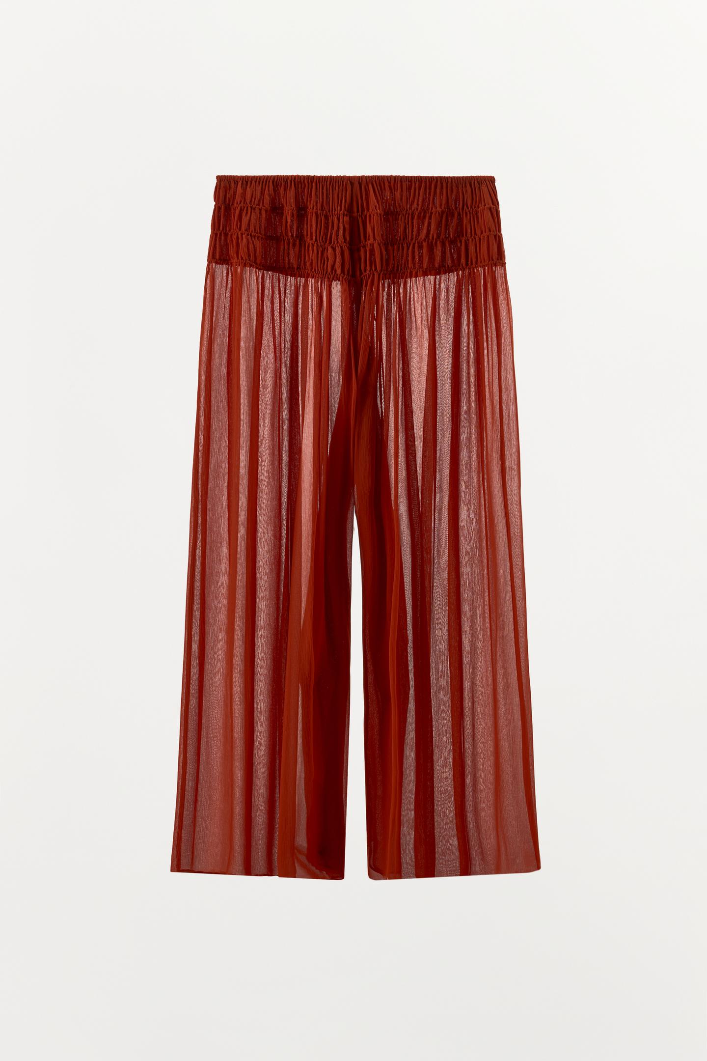 Женские брюки Zara Georgette Ruched, цвет: Коралловый красный — фото 5