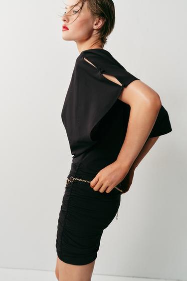 SHORT DRAPED DRESS WITH BELT - Black by Zara - Image 2