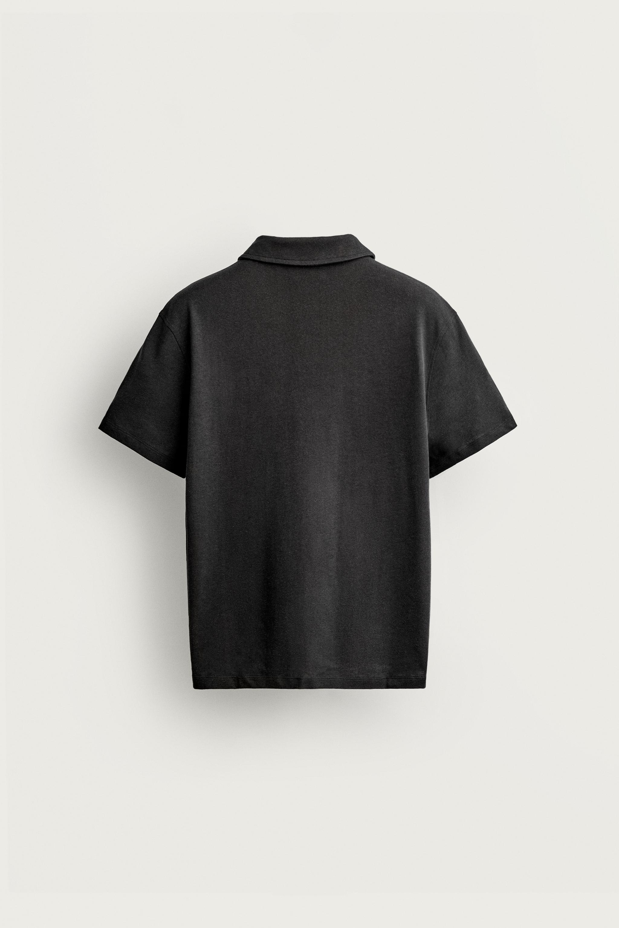LINEN-COTTON REGULAR FIT POLO SHIRT — Dark anthracite