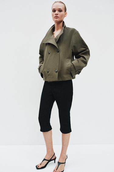 SHORT DOUBLE-BREASTED TRENCH COAT - Dark khaki by Zara