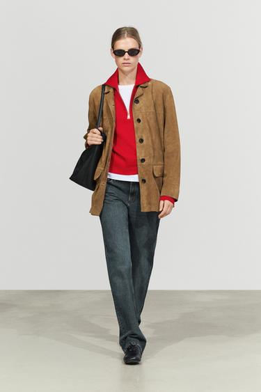 Zara Suede lapel blazer - Sand - Image 0