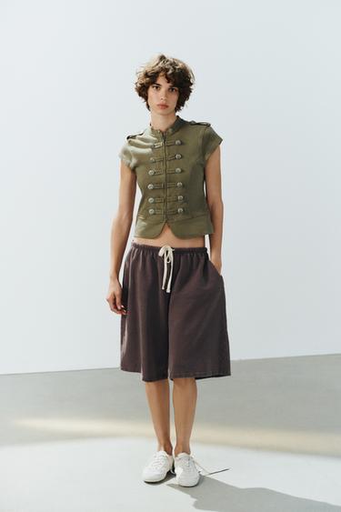 ZIP AND BUTTON TOP - Dark khaki by Zara - Image 0