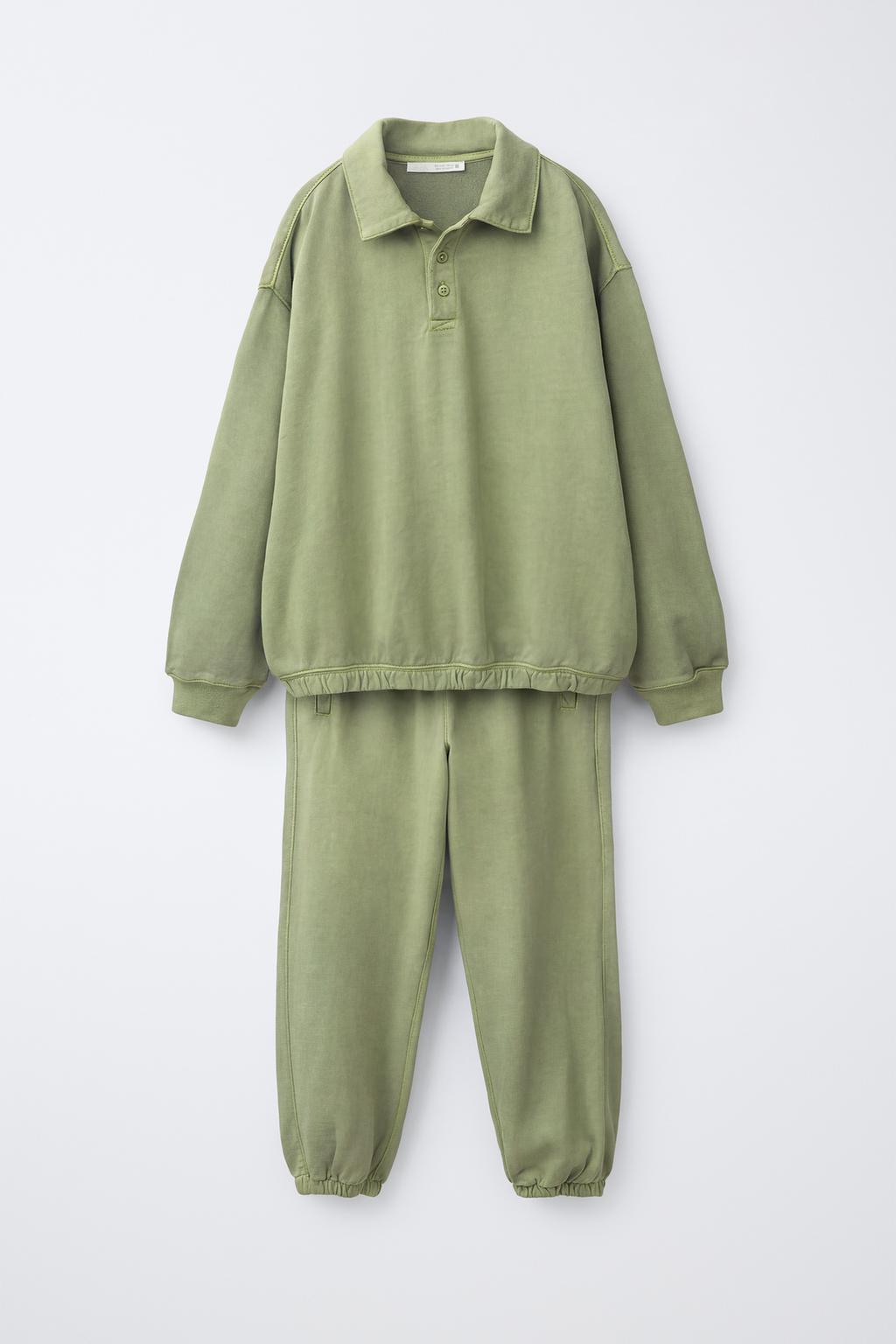 Zara Garment dye polo sviter və jogger şalvar dəsti