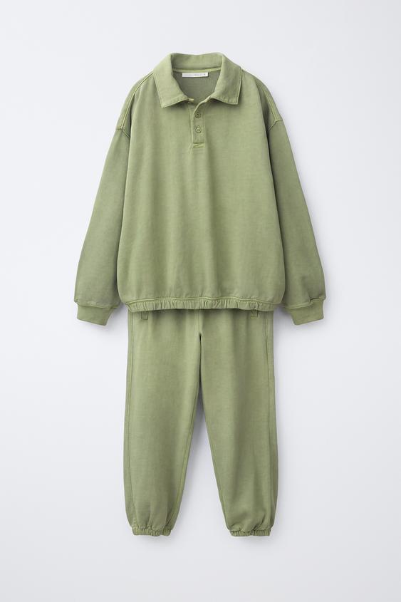 GARMENT DYE POLO SWEATSHIRT AND JOGGERS SET - Green de Zara - Imagen 0