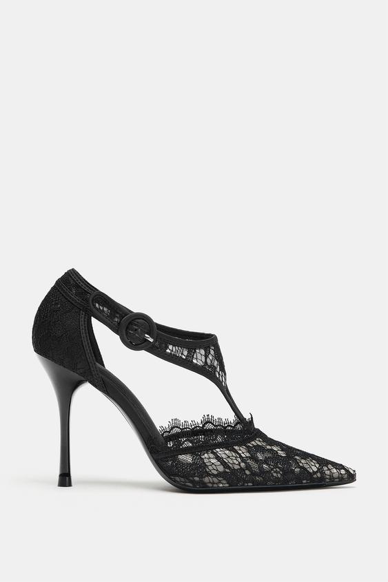 حذاء بكعب بنقشة دانتيل - أسود by Zara - Image 0