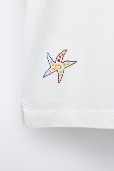 EMBROIDERED T-SHIRT - Ecru by Zara - Image 3