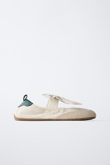 Zara SPORTY BALLET FLATS WITH BOW - White