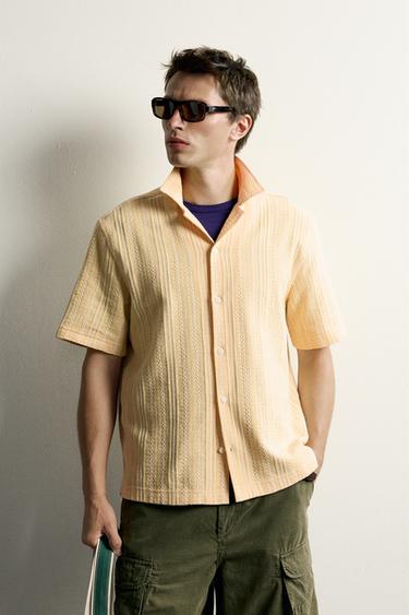 Zara REGULAR FIT STRIPED JACQUARD SHIRT - Orange