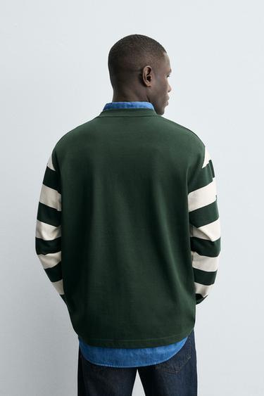 STRIPED LONG SLEEVE T-SHIRT - White / Green by Zara - Image 2